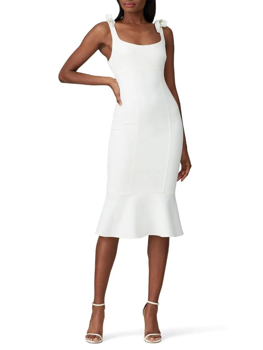Likely Ellery White Tie Shoulder Ruffle Hem Midi Dress Women's Size 10 - Picture 2 of 8